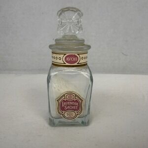 Vintage Avon Lavender Sachet Glass Jar Apothecary Bottle with Flower Stopper